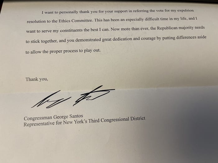 Rep. George Santos' letter to fellow Republican lawmakers.
