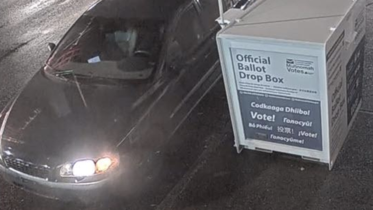 The Portland Police Bureau released photos of the vehicle they believe is connected to the ballot box fire in Southeast Portland early Monday. - Portland Police Bureau